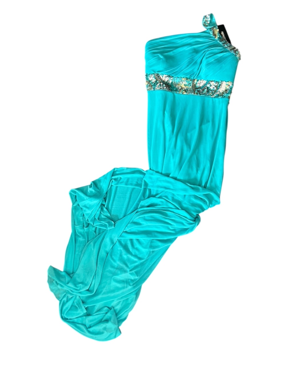 Turquoise One-Shoulder Draped formal Dress